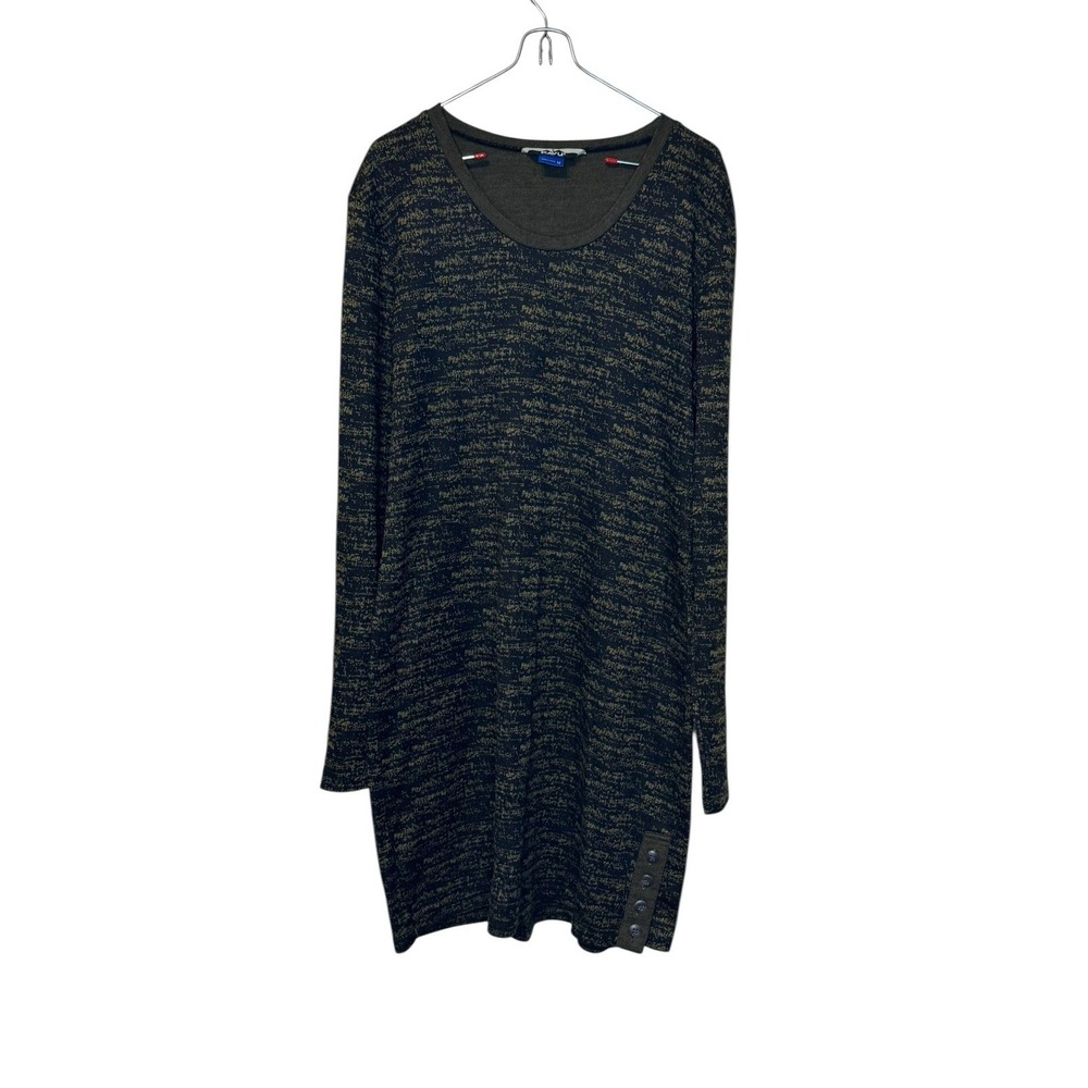 Kavu Women Sweater Dress Long Sleeve Pattern Stretch Pullover Black Brown Medium